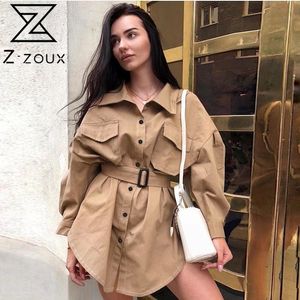 Femmes Trench-Coat À Manches Longues En Coton Coupe-Vent Ceinture Taille Haute Manteaux Mince Automne Mode 210524