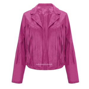 Femmes Trench Coats Style Frange Manteau pour Faux Daim Veste En Cuir Cardigan À Manches Longues Rose Vif