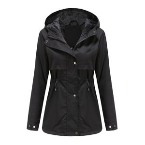 Trench-coat imperméable à capuche pour femme, coupe-vent, vestes de voyage, S-3XL