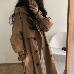 Trench-Coat Long pour femmes, Style tempérament, ceinture à nœud, Double boutonnage ajusté pour étudiantes, Chic Ulzzang Slim, pardessus tendance Ins