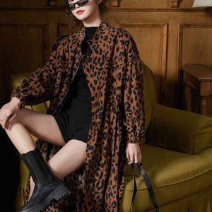 Femmes Trench impression léopard coupe-vent femmes mi Long printemps automne mince coréen ample outillage manteau 892H 210420