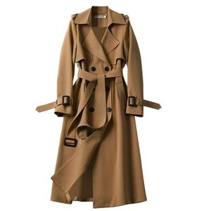 Femmes Trenchcoat Automne Pardessus Solide Slim Fit Élégant Angleterre Style Long Manteaux Coupe-Vent Dames Trench Coat 240315
