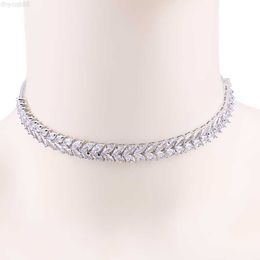 Femme Bijoux Tendance Marquise Leaf Cubic Zirconia Shining Tennis Choker Necklace