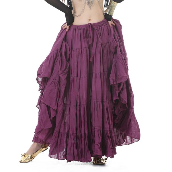 Accesorio de disfraz de danza del vientre Tribal para mujer, falda larga gitana de lino y algodón con cintura elástica (sin cinturón)
