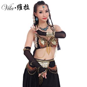 Femmes Tribal Belly Dance Wear 2Pieces Outfit Set Antique Bronze Perles Soutien-Gorge Ceinture Jupes Gypsy Dance Costumes360F