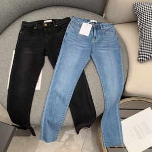 Damesbroeken Koreaanse mode 2024 vroege lente nieuwe katoenen slim fit gewassen denim jeans en kokerbroek met hoge taille