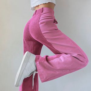 Pantalon ample pour femmes, Streetwear, Patchwork, velours côtelé, rose, tendance, droit, Vintage, pantalon de survêtement, taille haute, jambes larges