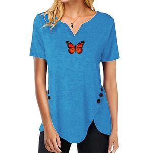 Vrouwen T-shirt Zomer Casual Korte Mouw T-shirt Losse Knop Onregelmatige T-shirt Dames V-hals Plus Size Top 210522