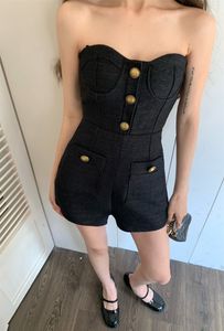 Dames tube top strapless sexy tweed wollen stof shorts jumpsuit zwart olor mode rompers smeren