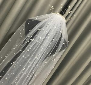 Femmes Tulle Bridal Veil Pearl Wedding 1 Tier Short Long Veil White Ivory Accessoires de mariage avec peigne x07266424599