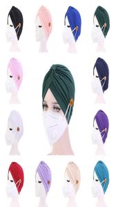 Vrouwen tulband hoeden masker hoofdband met knop Indiase caps stopper pure hoed turbante hoofddeksel volwassen bandana hijab handdoek haaraccessor1852225