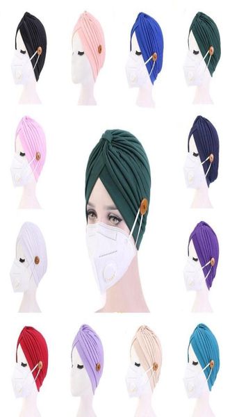 Femmes Turban Chapeaux Masque bandeau avec bouton Indian Caps Stopper Pure Chapeau Turbante Turbante Bandana Bandana Hijab serviette Accessor 1852225