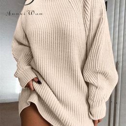Femmes col roulé surdimensionné robe tricotée automne solide à manches longues décontracté élégant Mini pull vêtements d'hiver y240130 240312