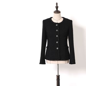 Dames tweed jas op korte met één borsten zwarte ekegant jassen nieuwe 2018 winterkantoor dame dragen wollen bovenkleding