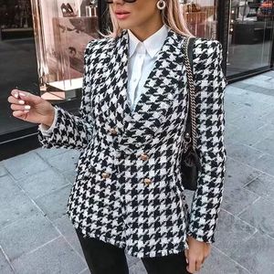 Dames Tweed Jassen 2020 Mode Kantoor Dames Zwart Tassel Houndstooth Jassen Vrouwelijke Herfst Vintage Dikke Plaid Jas Meisjes Chic