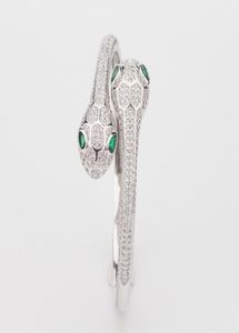 Vrouwen twee hoofd open armbanden sieraden handgemaakte natuurlijk smaragd sterling sterling zilveren vrouw elasticiteit dier bangle bruiloft sieraden a044698731
