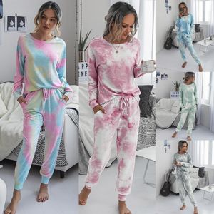 tweedelige damesbroeken mode casual tie-dye homewear damesoutfits trainingspakken yogapakken sets met lange mouwen