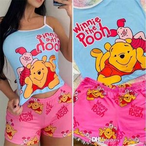 Vrouwen Tweede stuk broek Set Designer Zomeroutfits Slim Cartoon Gedrukt Suspender Vest en Shorts Suits Nightwear