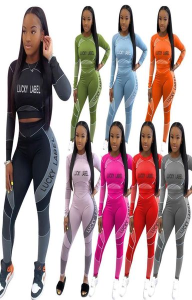 Femmes Pantalons de deux pièces Ensemble de lettres de marque Lucky Slim Fitted Pantalon à manches longues imprimées Laides Fashion Loissine Sports Sportwear8387958