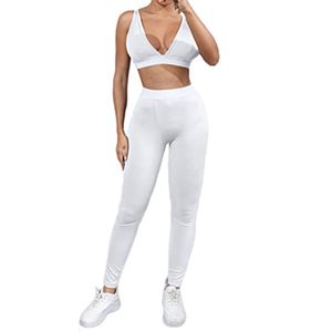 Vrouwen Tweede stuk broek Korte sets Workout Outfit High Taille Ribbed Bodycon Sports BH en Yoga Long Leggings Gym Trainingspakset