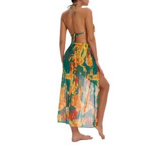 Femmes Two Piect Imprime Micro Bikini avec une robe longue couverture de robe de maillot de bain de maillots de bain féminins vintage