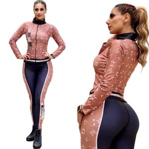 Femmes Deux pièces de sports de sport Designer Femmes Spring et automne Suit de sport Femmes Veste imprimée décontractée Papte de sueur