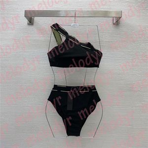 Femmes maillot de bain deux pièces une épaule maillot de bain concepteur plage maillot de bain classique imprimé Bikini Set301P