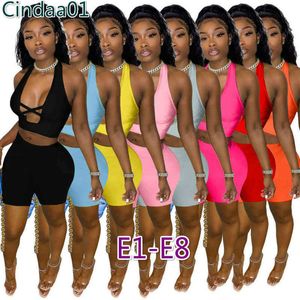 Femmes Survêtement Designer Vêtements Deux Pièces Ensemble Tenues Couleur Unie Sexy Tenues Imprimées Hauts Brodés Shorts Ensemble 8 Style En Option