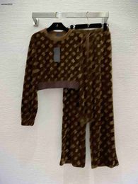 Dames tweedelige broek Herfst winter nieuwe korte trui wijde pijpen broek tweedelige modeontwerperkleding met monogram