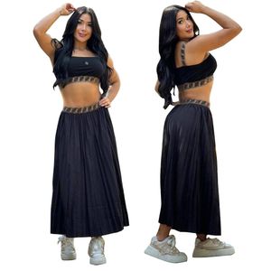 Vrouwen twee stukken outfits designer rok set riemen crop top geplooide lange rok trendy vrouwen kleding gratis verzending
