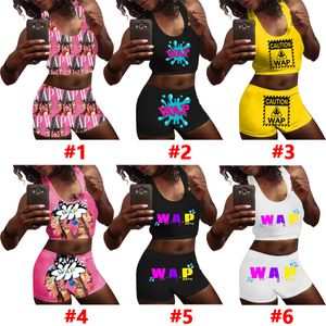 Vrouwen twee stukken yoga broek sexy slanke letters bedrukte vest shorts set dames nieuwe mode trainingspak outfits sportwear hot broek 2020