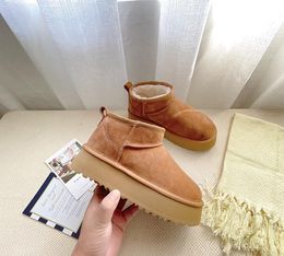 Vrouwen Ultra Mini Boot Designer Platform Laarzen voor Mannen Echt Leer Warm Enkel Bont Booties Luxe Schoen EU44