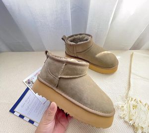 Mujeres Ultra Mini Boot Diseñador Plataforma botas de nieve Hombres Cuero Real Cálido Botines de piel Zapato lujoso EU35-44