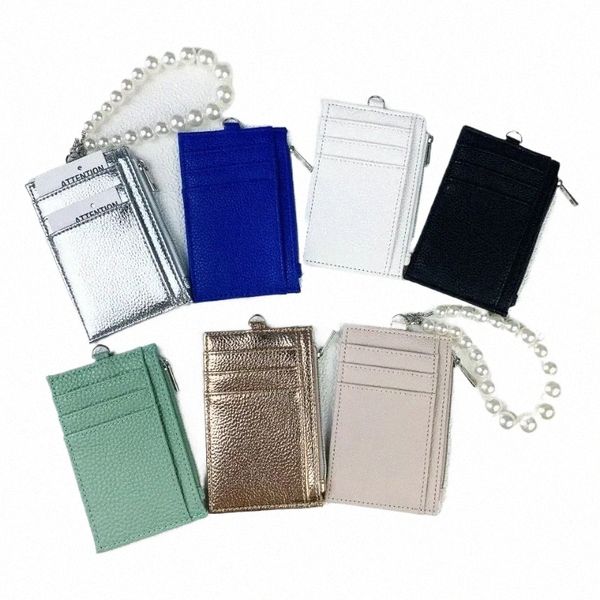 Femmes Ultra-Thin Coin Card Purse Perles Bracelet Multi-carte Slot Carte Holder Sacs Pu Leather Fi Mey Sacs Case T4DB #