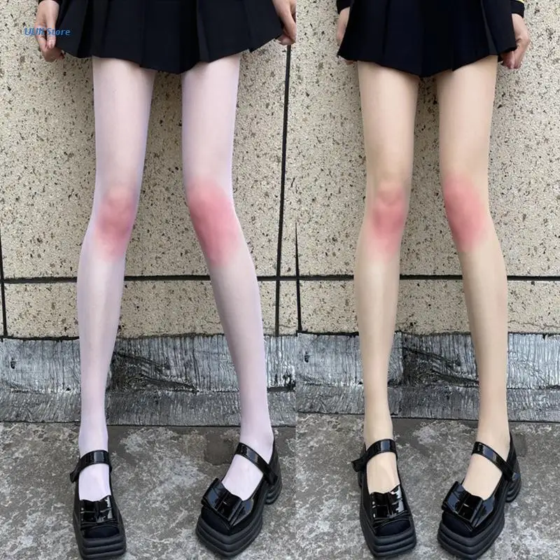 Женщины ультра тонкие прозрачные колготки японская лолита колена розовые румяные колготки