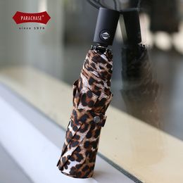 Paraguas para mujer, diseño de leopardo, paracaídas, mango largo, lluvia, mujer, viaje, plegable automático, niña, 8 costillas