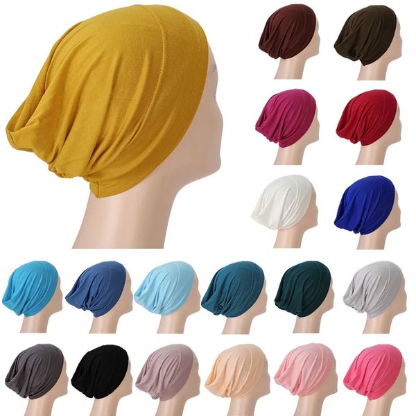 Mujeres debajo de la bufanda Hijab capó de tubo hueso quimio sombrero modelo gorros de algodón cubierta lisa gorra interior musulmán Ninja turbante Mujer