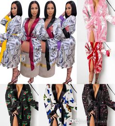 Femmes US Dollar Imprimez à la maison Bandage Long Robe Casual Fashion Sexy Cardigan Club Night Clubs Loose Robe Bathrobe Warswear7604257