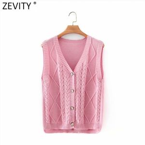 Mujeres con cuello en V Color caramelo Twist Crochet Knitting Chaleco Suéter Femme Chic Sweet Breasted Chaleco Cardigans Tops S618 210416