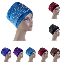 Vrouwen fluwelen elastische hoofddoek stretch hoofdband lange staartkop wrap motorkap Indian hoed moslim headcover dames haaraccessoires 240410