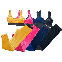 Ensemble gilet et pantalon en velours pour femmes, tenue de gymnastique d'été, Sexy, rembourré, haut court, lettre imprimée, Leggings Slim, sans manches, survêtement de Yoga