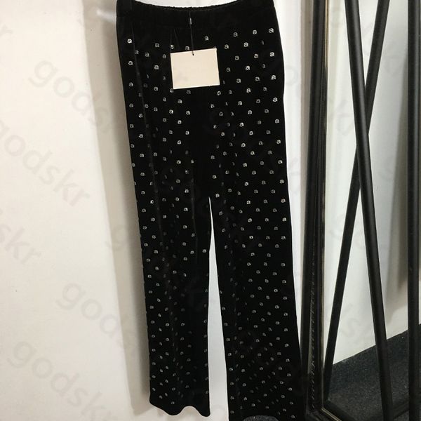 Dames fluwelen broek met wijde pijpen Hot Drilling hoog getailleerde yogabroek Designer broek met letterprint