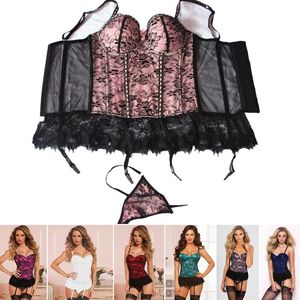 Dames Victoriaanse Kant Bustier Corset Sexy Lacy Ruffle Valentine Korset met Garters Gewatteerde Push Up BH Clubwear Lingerie Corsets S-3XL