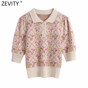 Vrouwen Vintage Animal Floral Pattern Haak Breien Trui Vrouwelijke Korte Mouw Casual Slanke Chic Pullovers Tops S680 210420