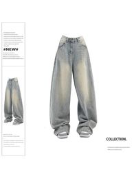 Femmes Vintage Baggy bleu jean taille haute Denim pantalon années 2000 Y2k Harajuku mode années 90 esthétique pantalon large vêtements trash 240313