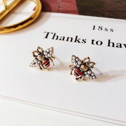 Vrouwen Vintage Bee Stud Earring Pearl Rhinestone Insect Bee Earring Gift voor Love Gilrfriend Mode-sieraden Epacket Shipping