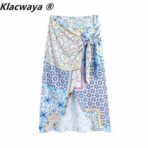 Femmes Vintage Tissu Patchwork Floral Imprimer Noué Sarong Jupe Faldas Mujer Femelle Fermeture À Glissière Chic Slim Robes 210521