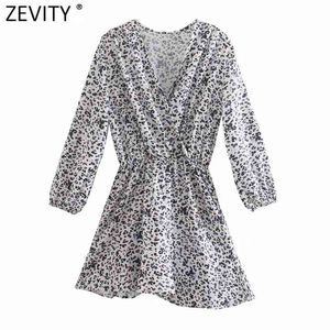 Femmes Vintage Cross V Col Platine Plat Leopard Print Mini Robe Femelle Chic Summer Taille Élastique Casual Slim Vestido DS8165 210416