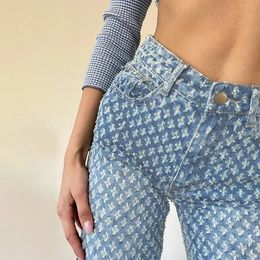 Vrouwen vintage denim broek met hoge taille broek Hollow gescheurde feestclub los rechte jeans bodems 90s esthetische streetwear 240506