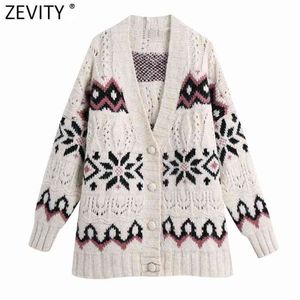 Vrouwen Vintage Floral Jacquard Cardigan Sweater Dames Basis Breasted Pockets Breien Chic Casual Casual Kleding Tops CT691 210416